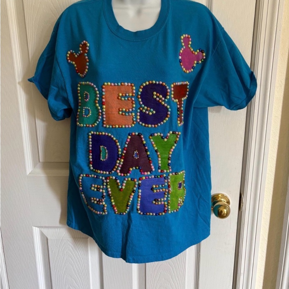 Custom Disney “Best Day Ever” Hand Painted T-Shirt| Size Large| Hand Beaded